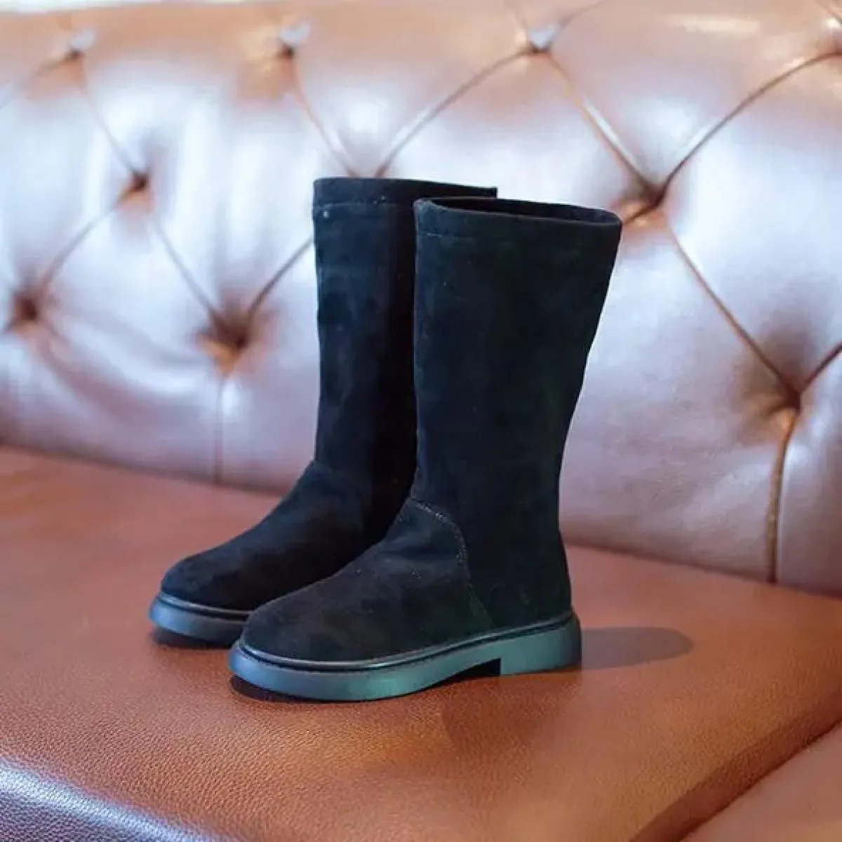 Stivali alti al ginocchio Scarpe da principessa per ragazze Stivali per bambini Novità 2024 Scarpe in cotone caldo scamosciato m