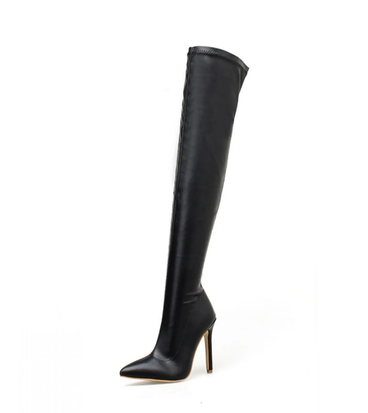 Stivali alti alla coscia da donna con tacco alto in camoscio sintetico Stivali eleganti sopra il ginocchio elasticizzati con tac