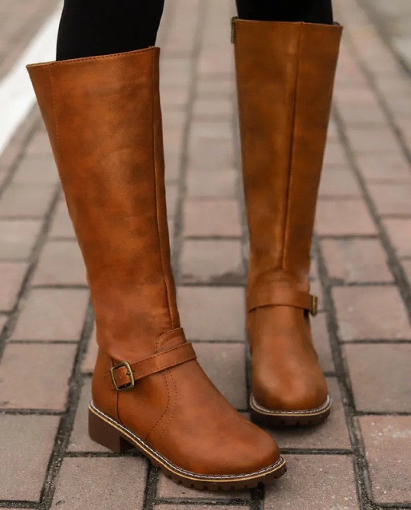 Stivali alti alla coscia Marrone Donna Vintage in pelle Tacco quadrato Cerniera Stivali con fibbia altezza ginocchio Mantieni ca