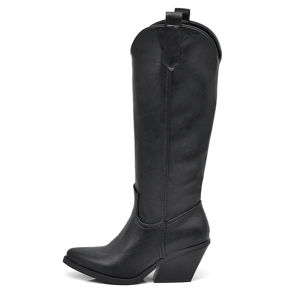 Stivali Alti Camperos Texani A Punta Ginocchio Western Camoscio Da Donna LY80-4