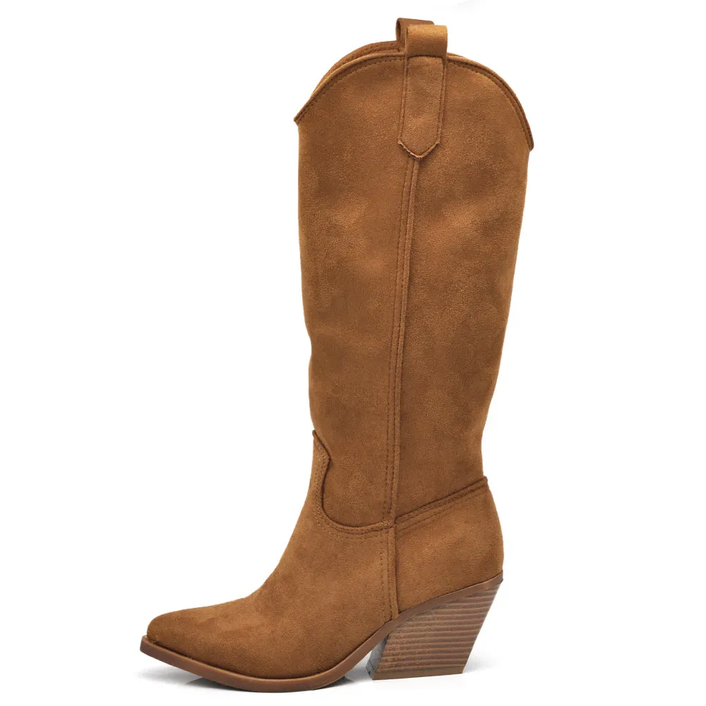 Stivali Alti Camperos Texani A Punta Ginocchio Western Camoscio Da Donna LY80-4