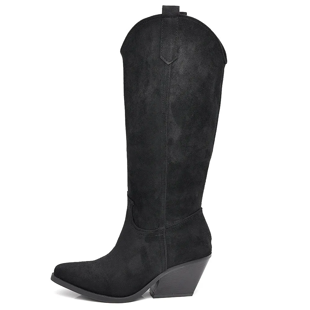 Stivali Alti Camperos Texani A Punta Ginocchio Western Camoscio Da Donna LY80-4