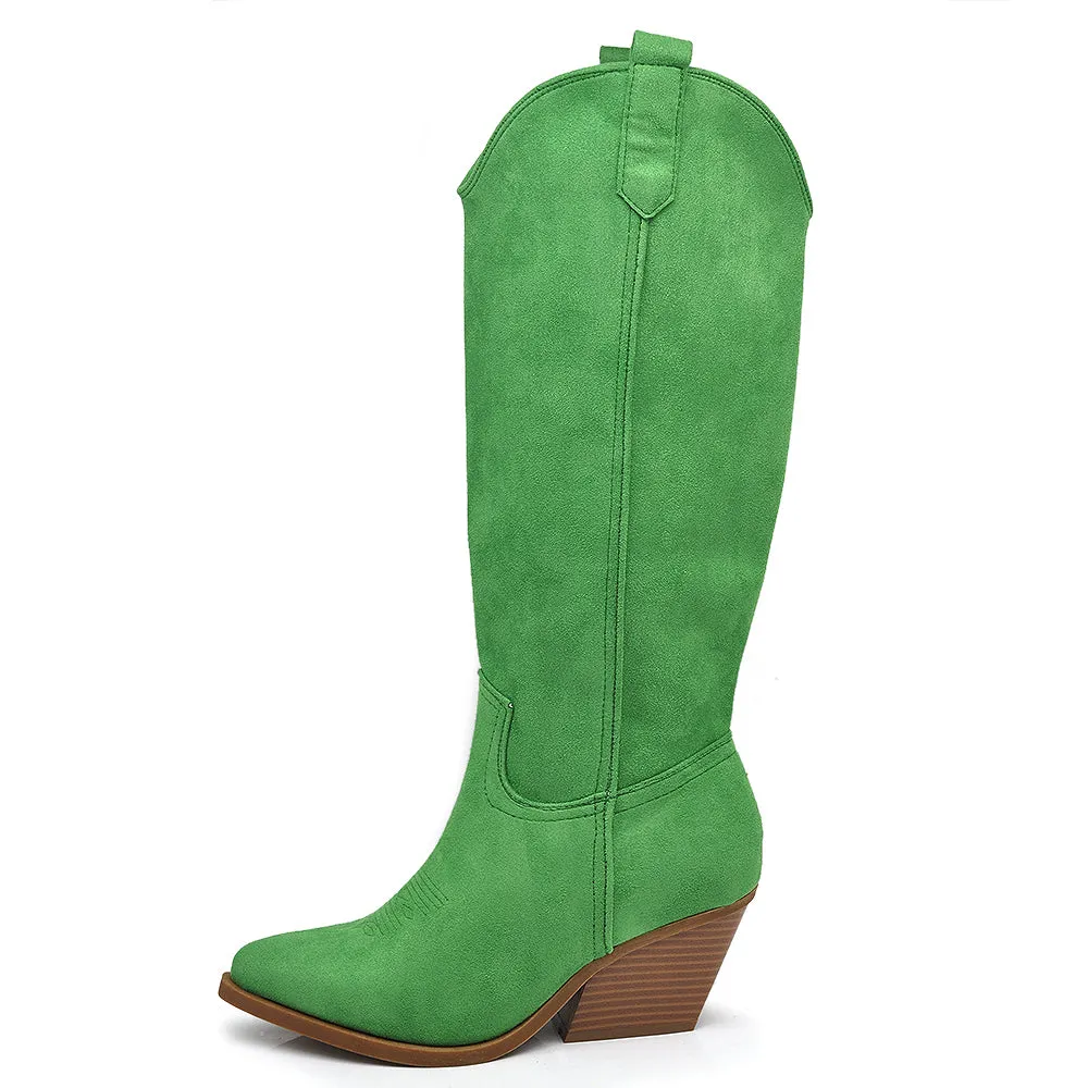 Stivali Alti Camperos Texani A Punta Ginocchio Western Camoscio Da Donna LY80-4