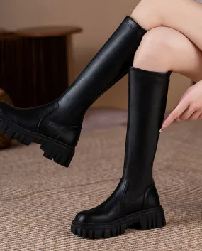 Stivali alti da donna con suola spessa per tutto lautunno e linverno Stivali lunghi con temperamento semplice a punta tonda