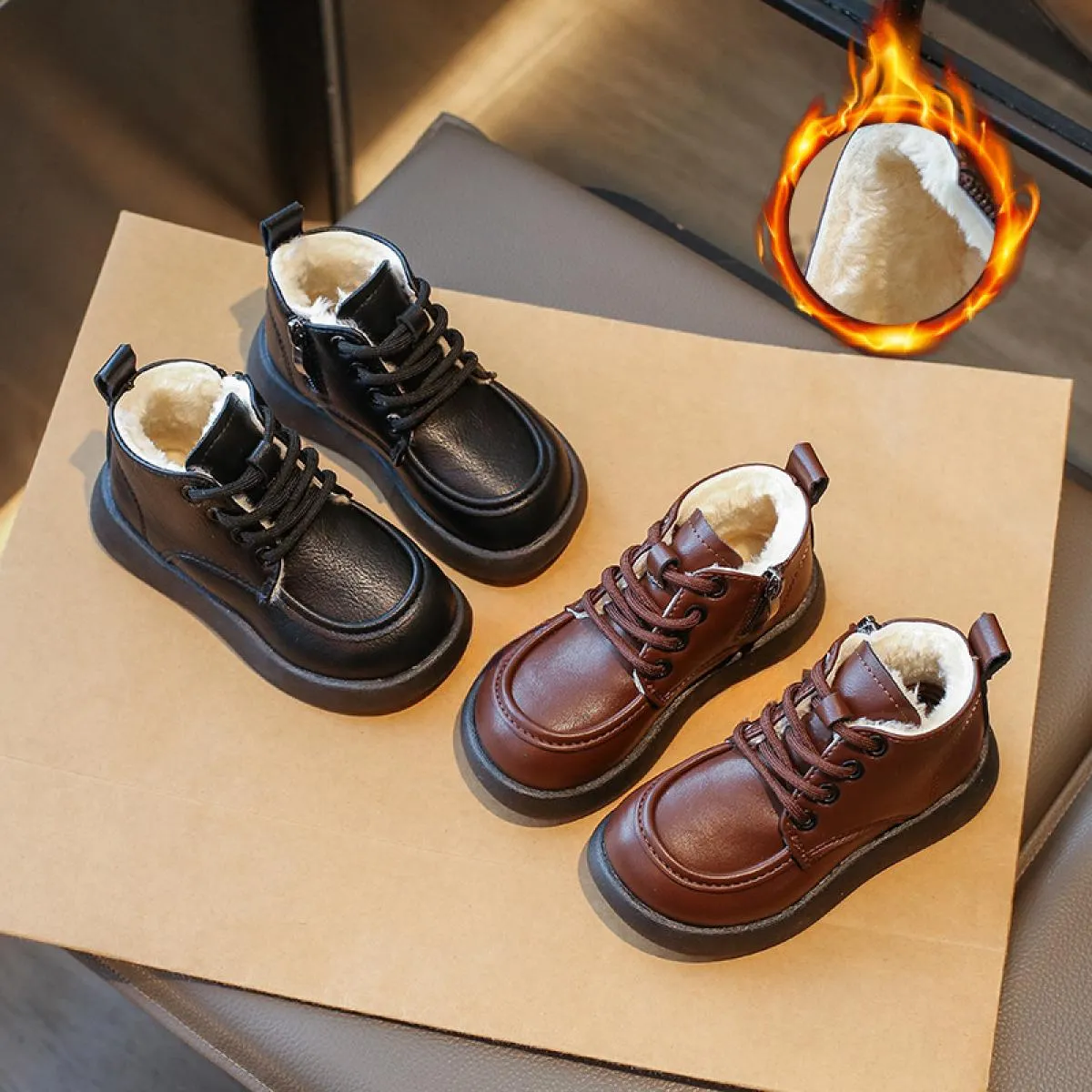 Stivali alti in pelle Pu per bambini Stivali morbidi classici foderati per bambini Ragazzi Ragazze Scarpe da scuola invernali Nu