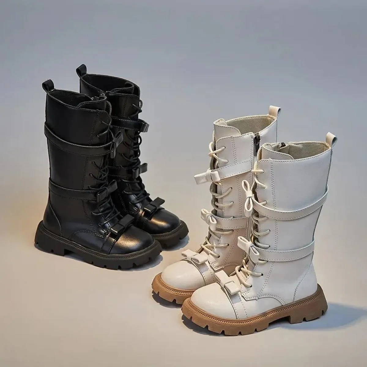 Stivali alti per ragazze nuovi stivali lunghi per bambini stile invernale 2024 per passerella per bambini Bowknot stivale in tin