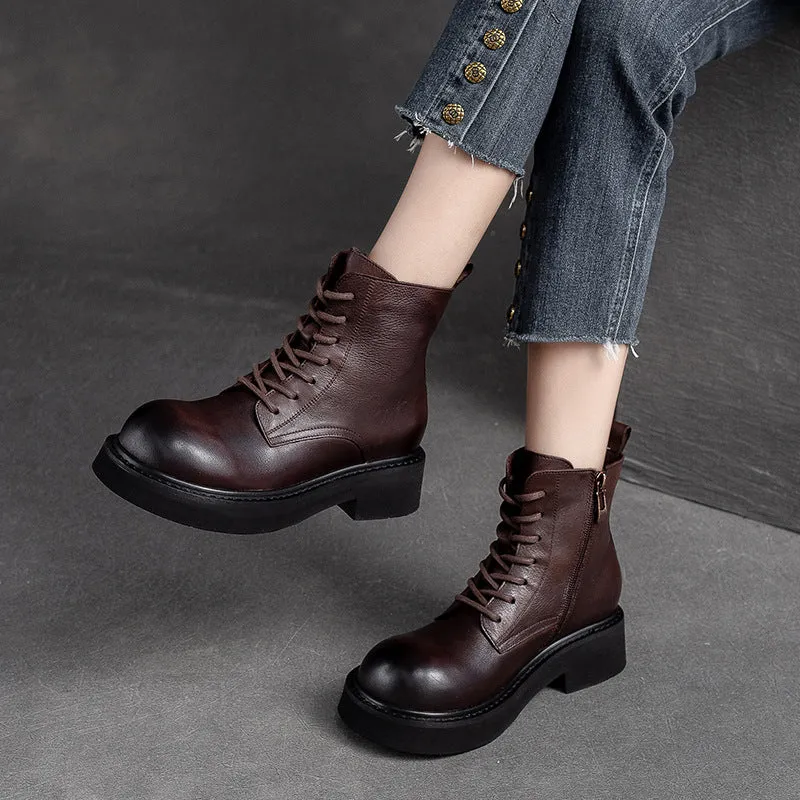 Stivali casual da donna classici in pelle con testa tonda