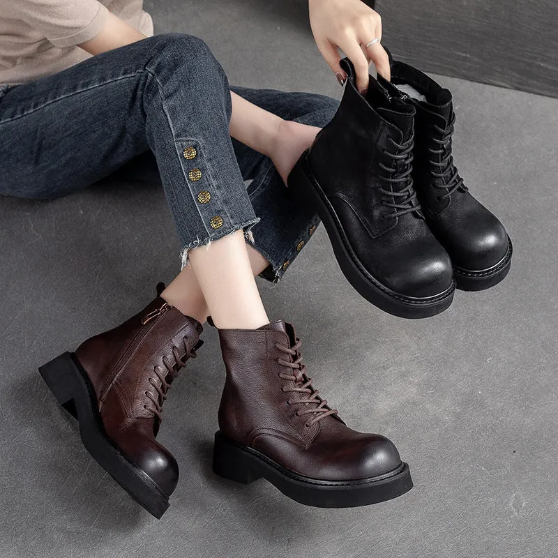 Stivali casual da donna classici in pelle con testa tonda