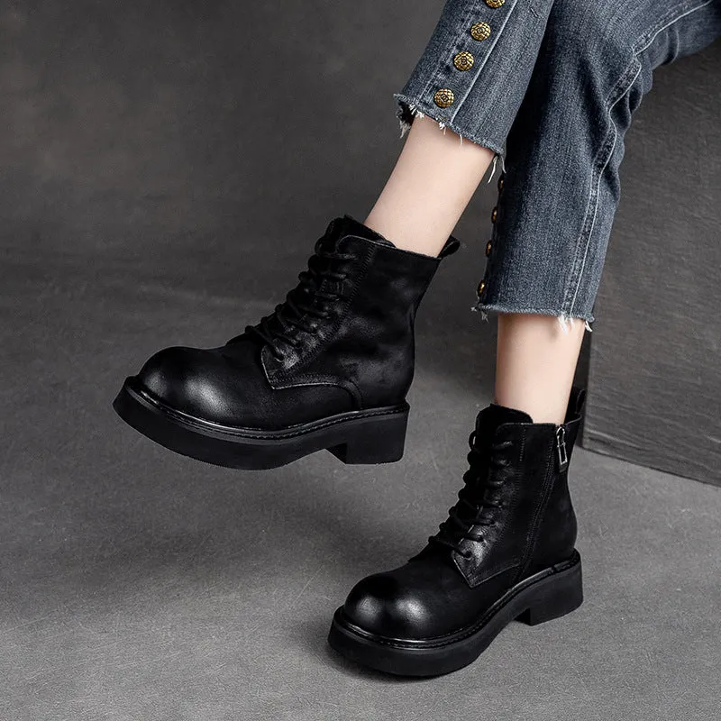 Stivali casual da donna classici in pelle con testa tonda