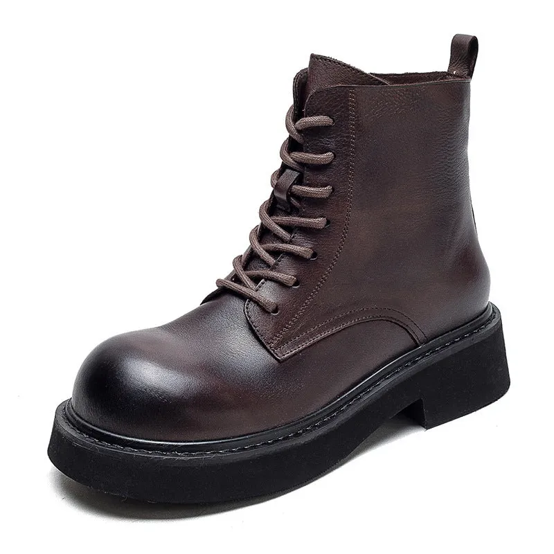 Stivali casual da donna classici in pelle con testa tonda