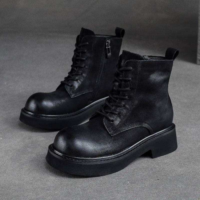 Stivali casual da donna classici in pelle con testa tonda