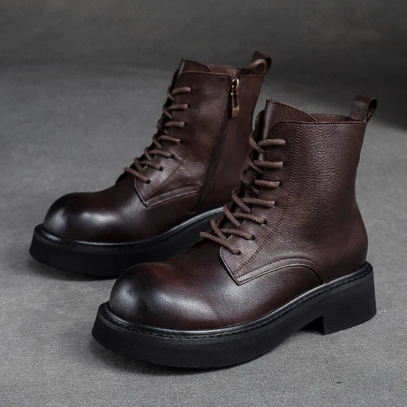 Stivali casual da donna classici in pelle con testa tonda