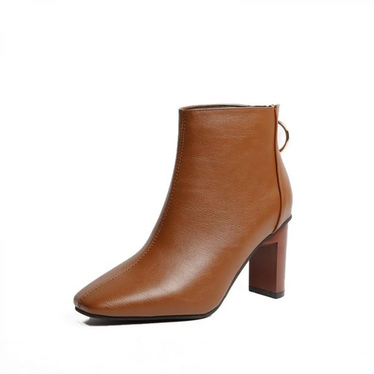 Stivali corti moda autunno inverno donna tinta unita punta quadrata tacchi alti stivali tinta unita semplici casual tacco alto S