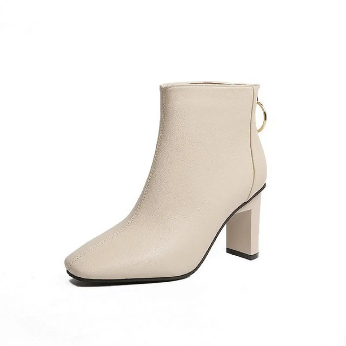 Stivali corti moda autunno inverno donna tinta unita punta quadrata tacchi alti stivali tinta unita semplici casual tacco alto S