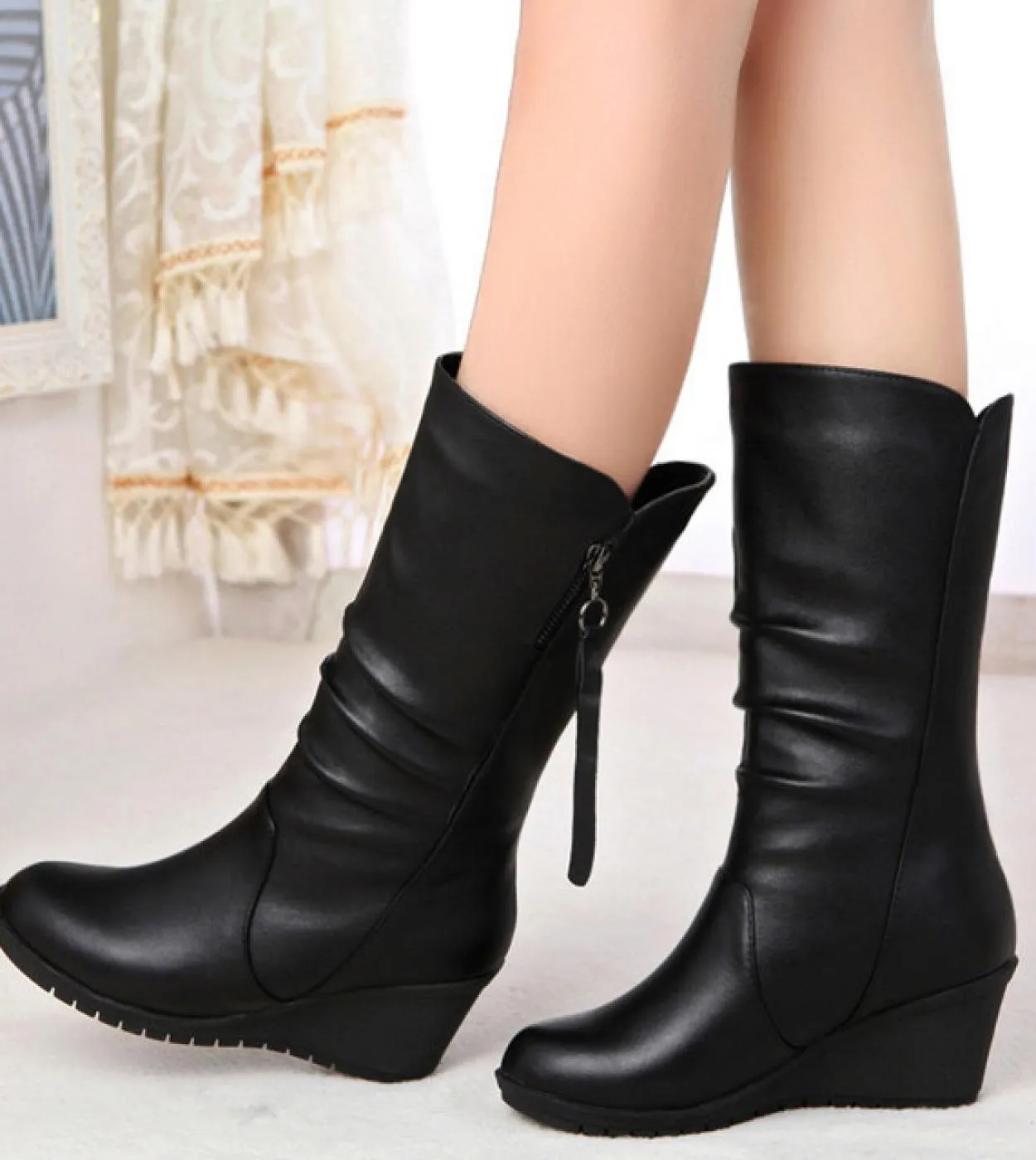 Stivali da donna 2022 Inverno Nuovi stivali a metà polpaccio Stivali con zeppa con cerniera moda Stivali invernali Botas De Muje