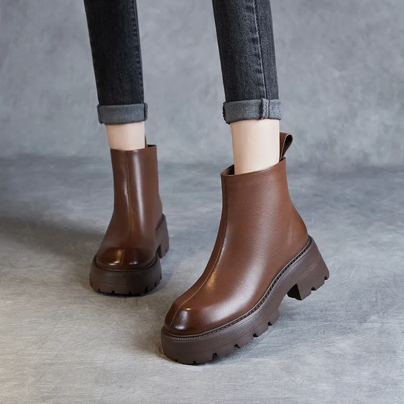 Stivali da donna con suola spessa in pelle retrò minimalista