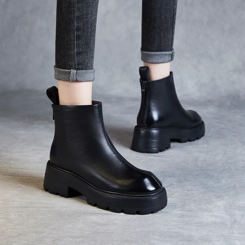 Stivali da donna con suola spessa in pelle retrò minimalista