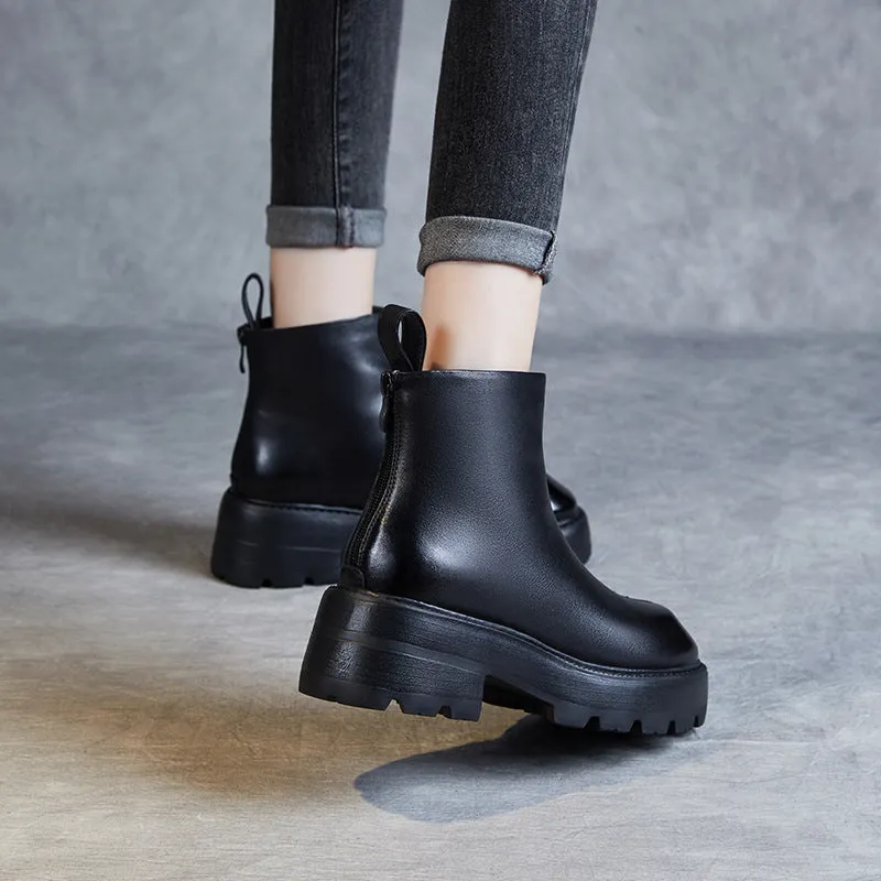 Stivali da donna con suola spessa in pelle retrò minimalista