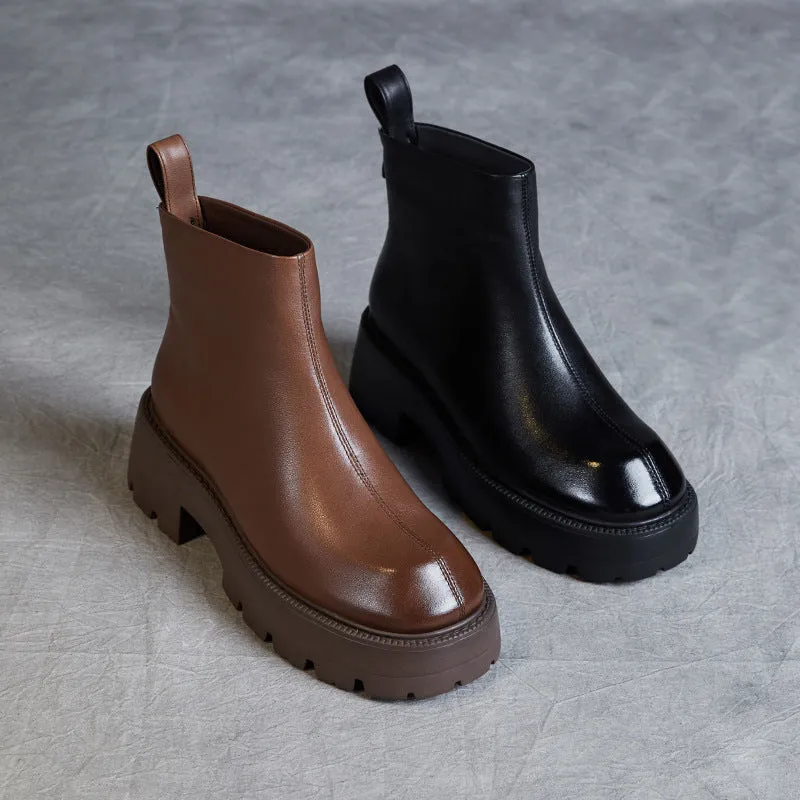 Stivali da donna con suola spessa in pelle retrò minimalista