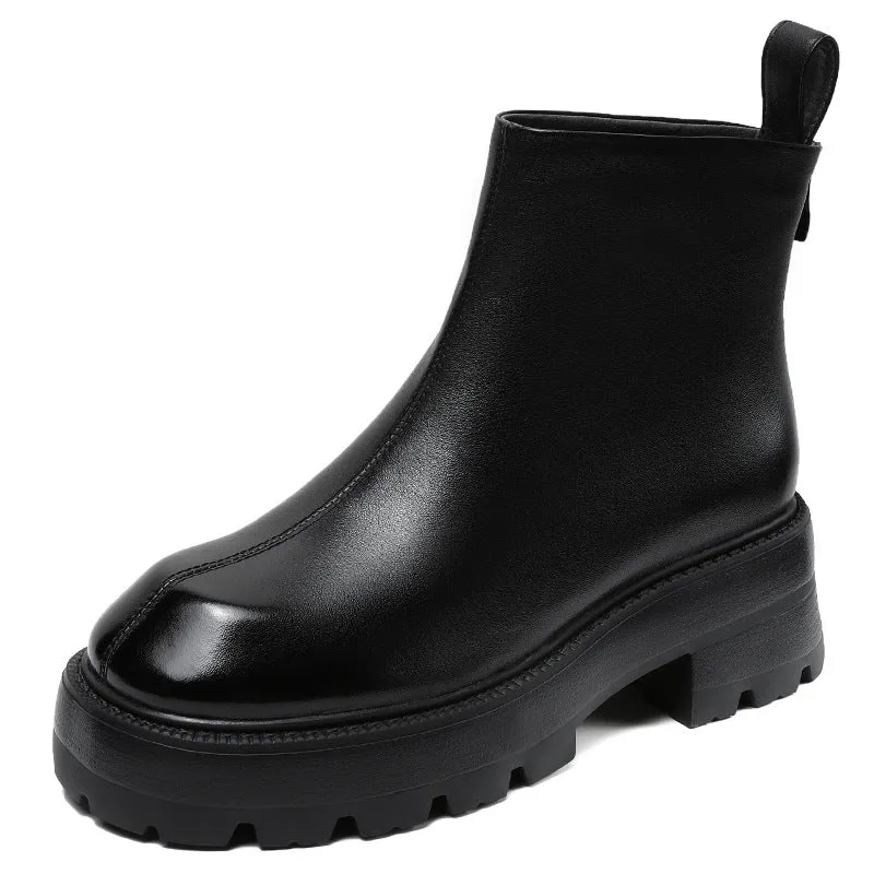 Stivali da donna con suola spessa in pelle retrò minimalista