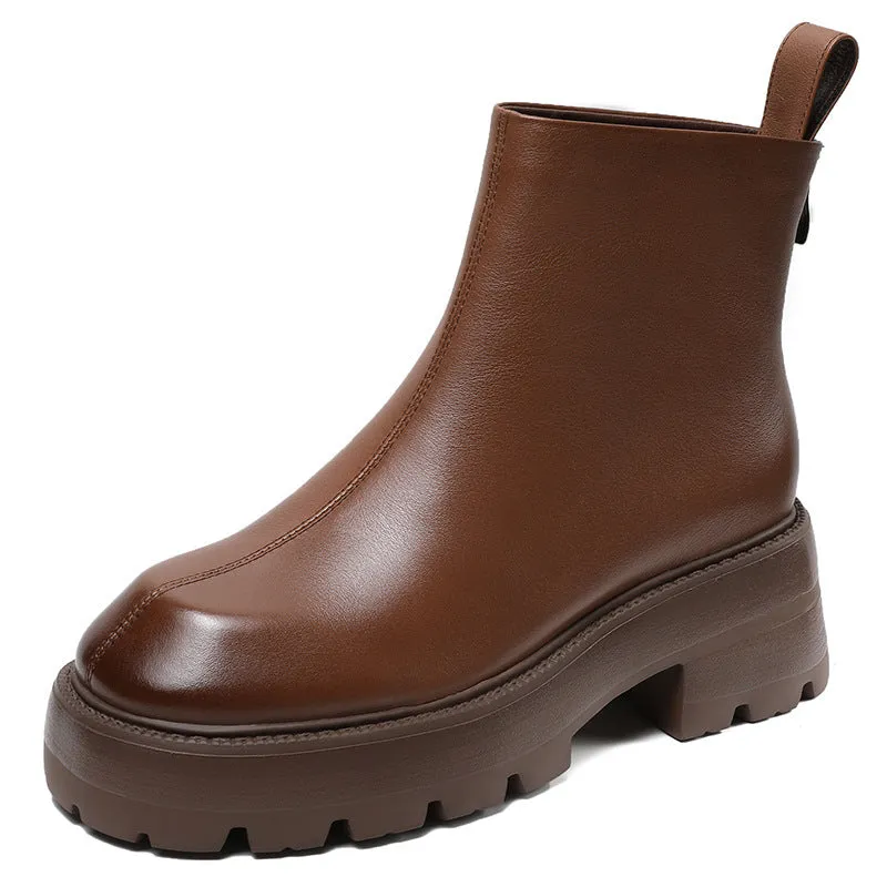 Stivali da donna con suola spessa in pelle retrò minimalista