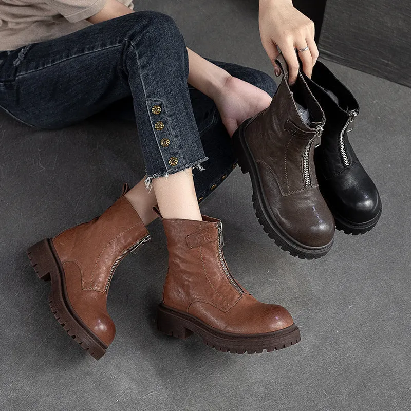 Stivali da donna in pelle con cerniera con carattere casual retrò
