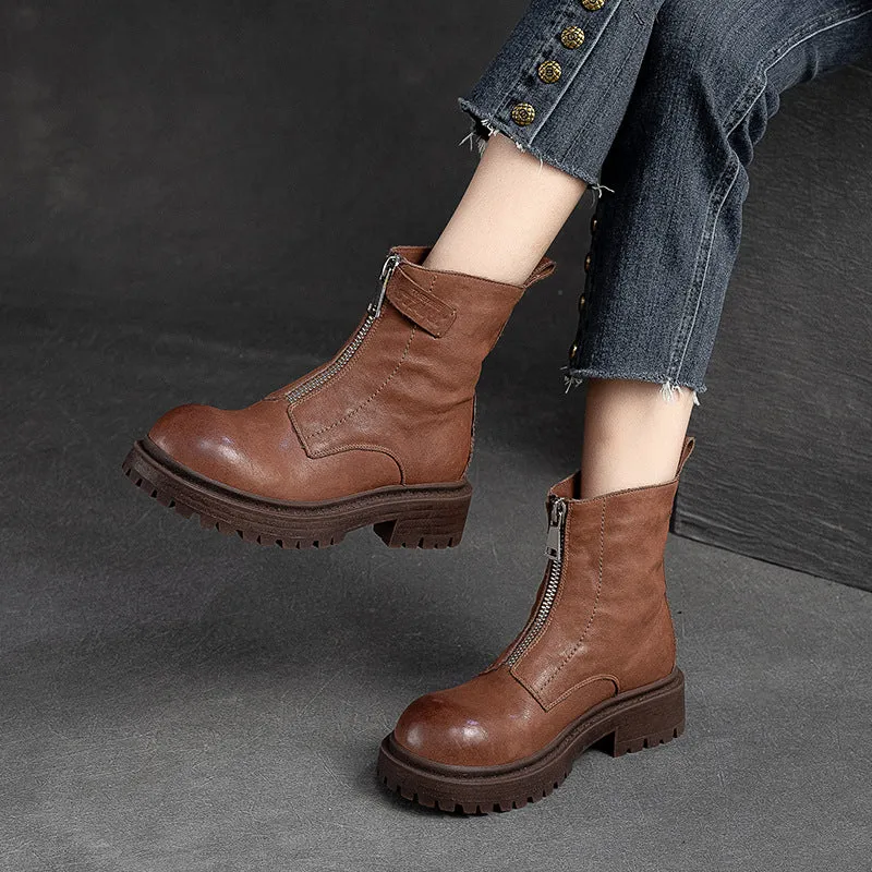 Stivali da donna in pelle con cerniera con carattere casual retrò