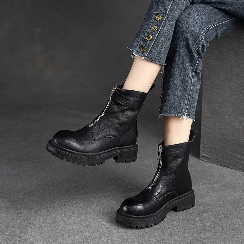 Stivali da donna in pelle con cerniera con carattere casual retrò