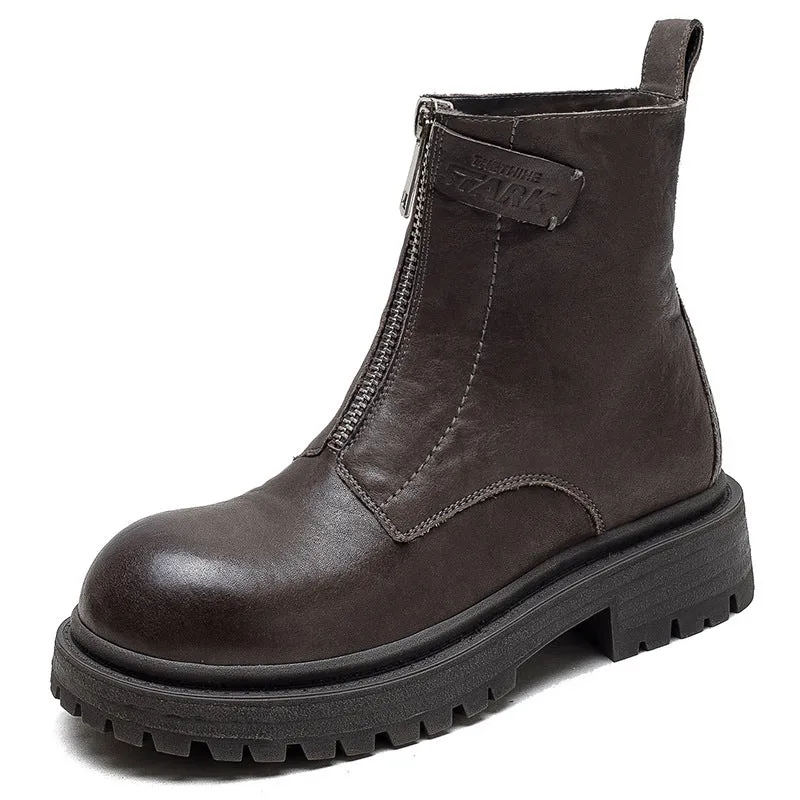 Stivali da donna in pelle con cerniera con carattere casual retrò
