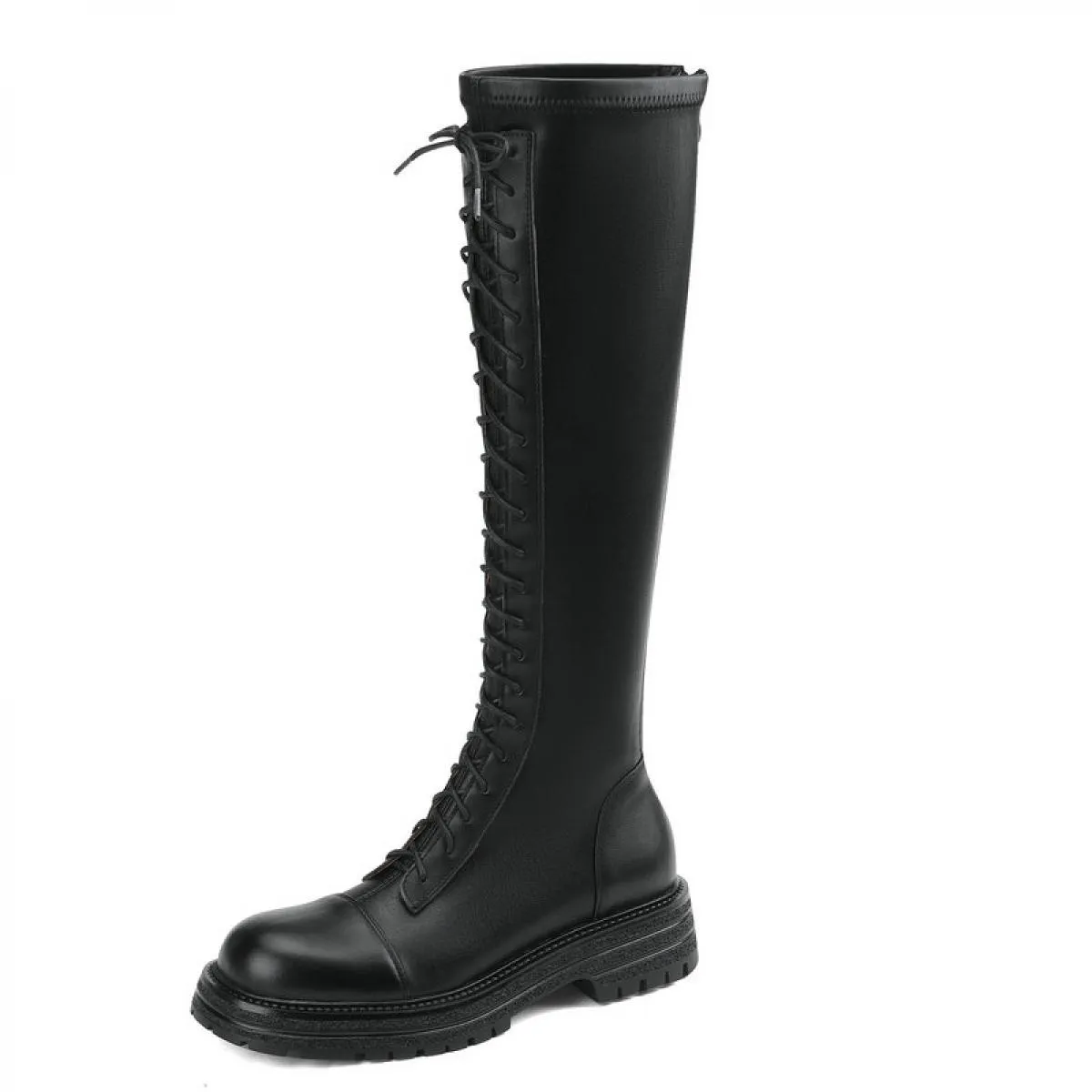 Stivali da moto in vera pelle Autunno Inverno Donna Stivali alti al ginocchio Piattaforme stringate moda Scarpe casual con tacco