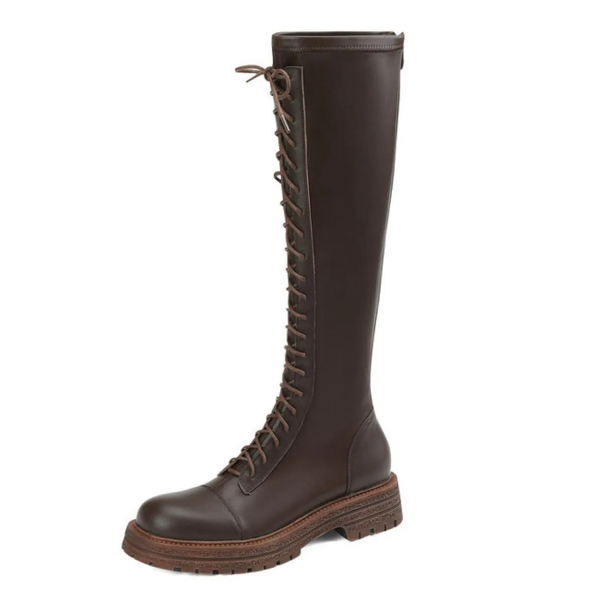 Stivali da moto in vera pelle Autunno Inverno Donna Stivali alti al ginocchio Piattaforme stringate moda Scarpe casual con tacco