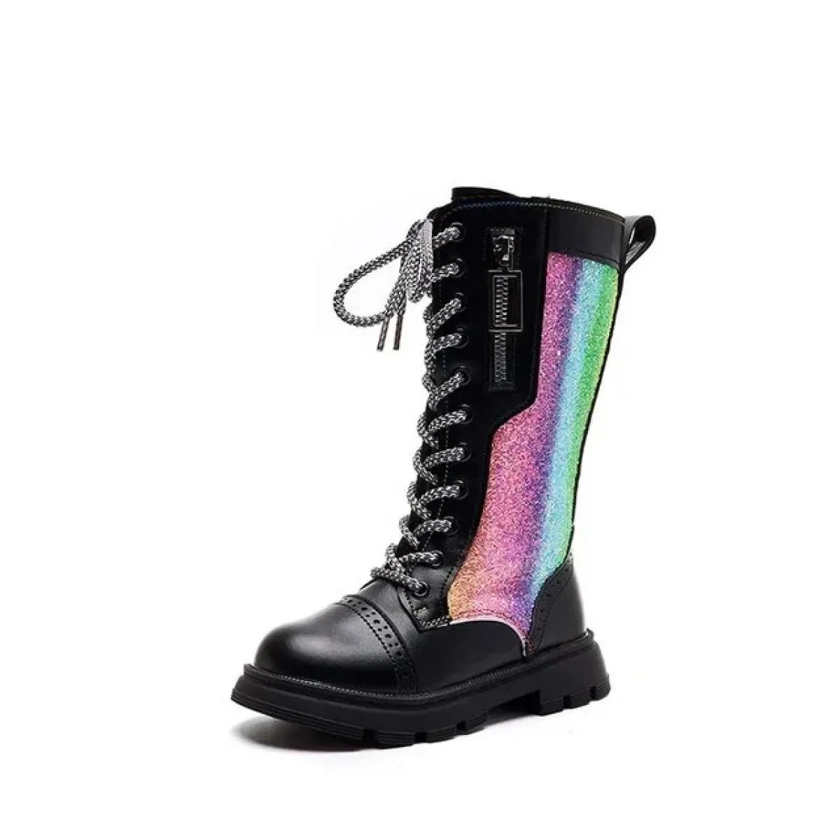 Stivali da ragazza 2024 Nuova moda argento lucido stivali alti per bambini bambino unico colorato scarpe da principessa bambini