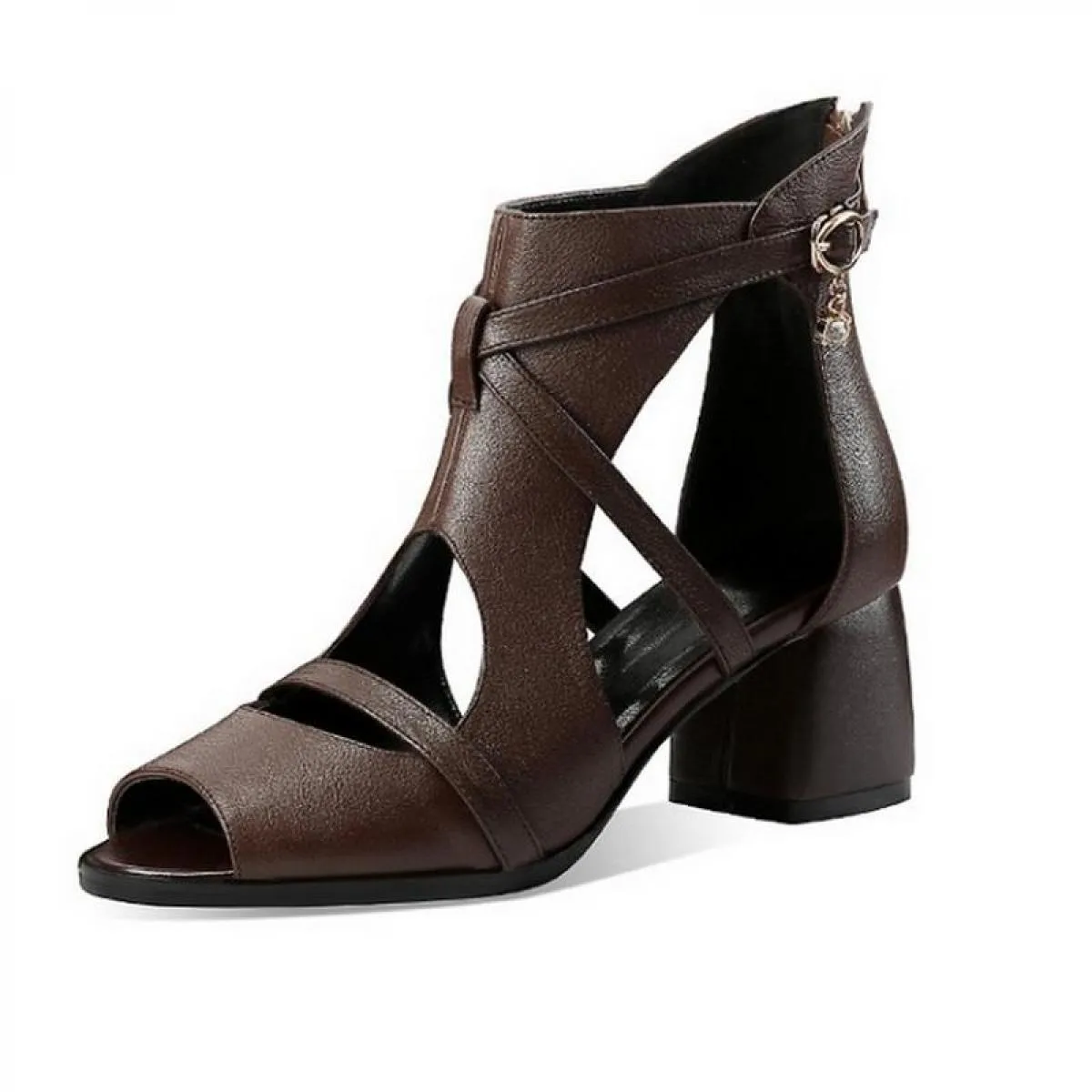 Stivali estivi con peep toe Calzature Donna Stivali in vera pelle Tacchi alti Estate Roma Style 2022 Spring Ladies Shoesank