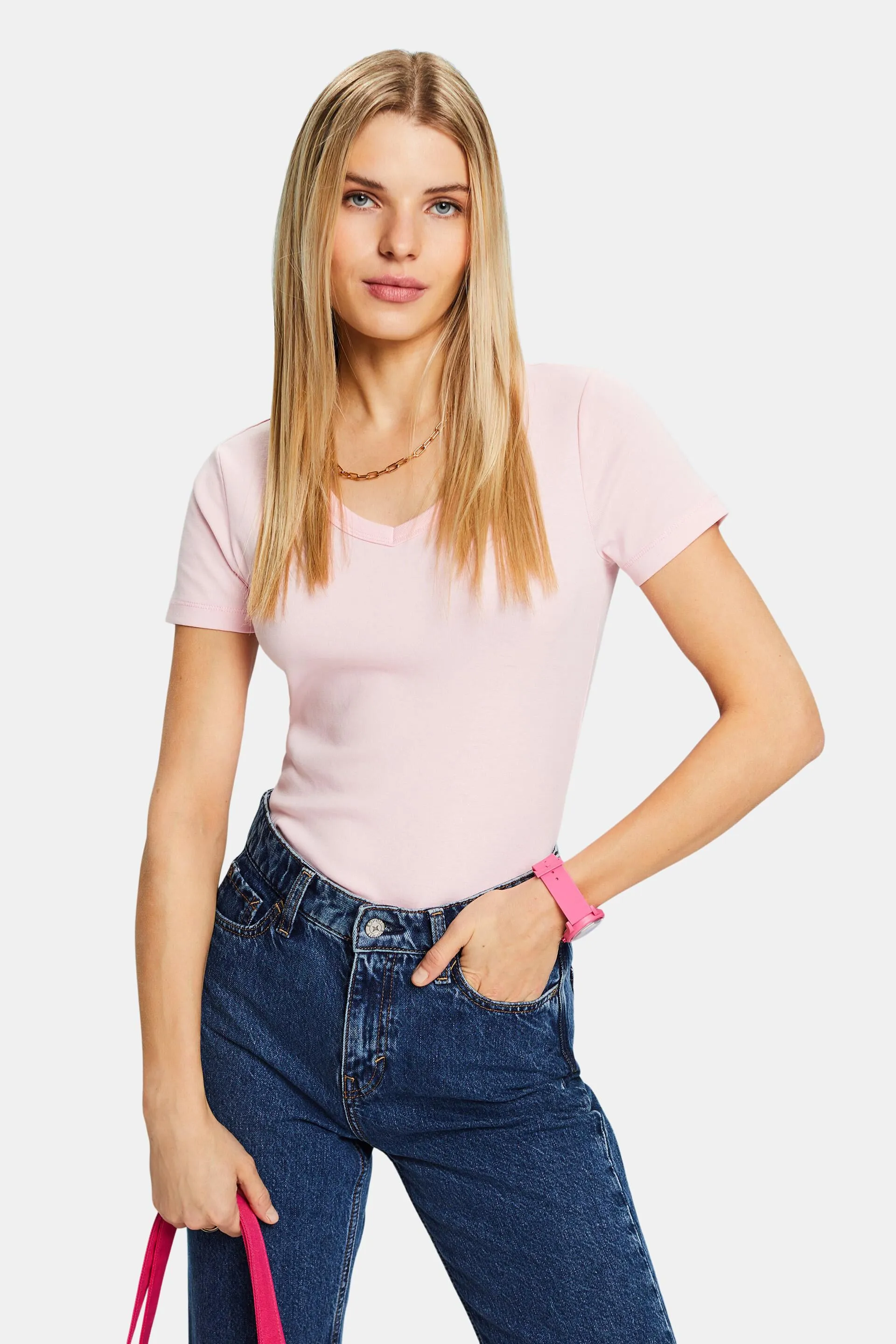 T-shirt in cotone con scollo a V