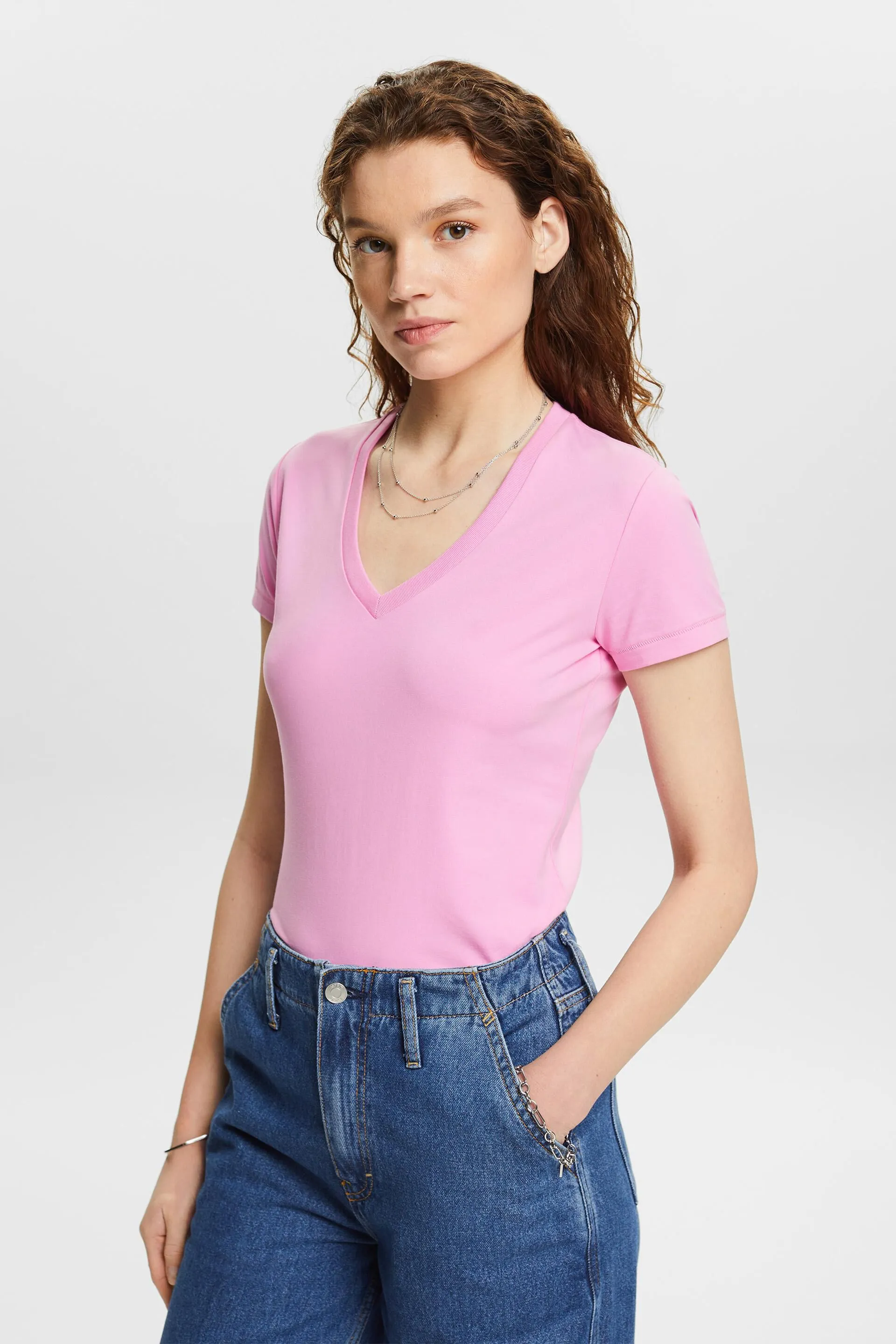 T-shirt in jersey con scollo a V