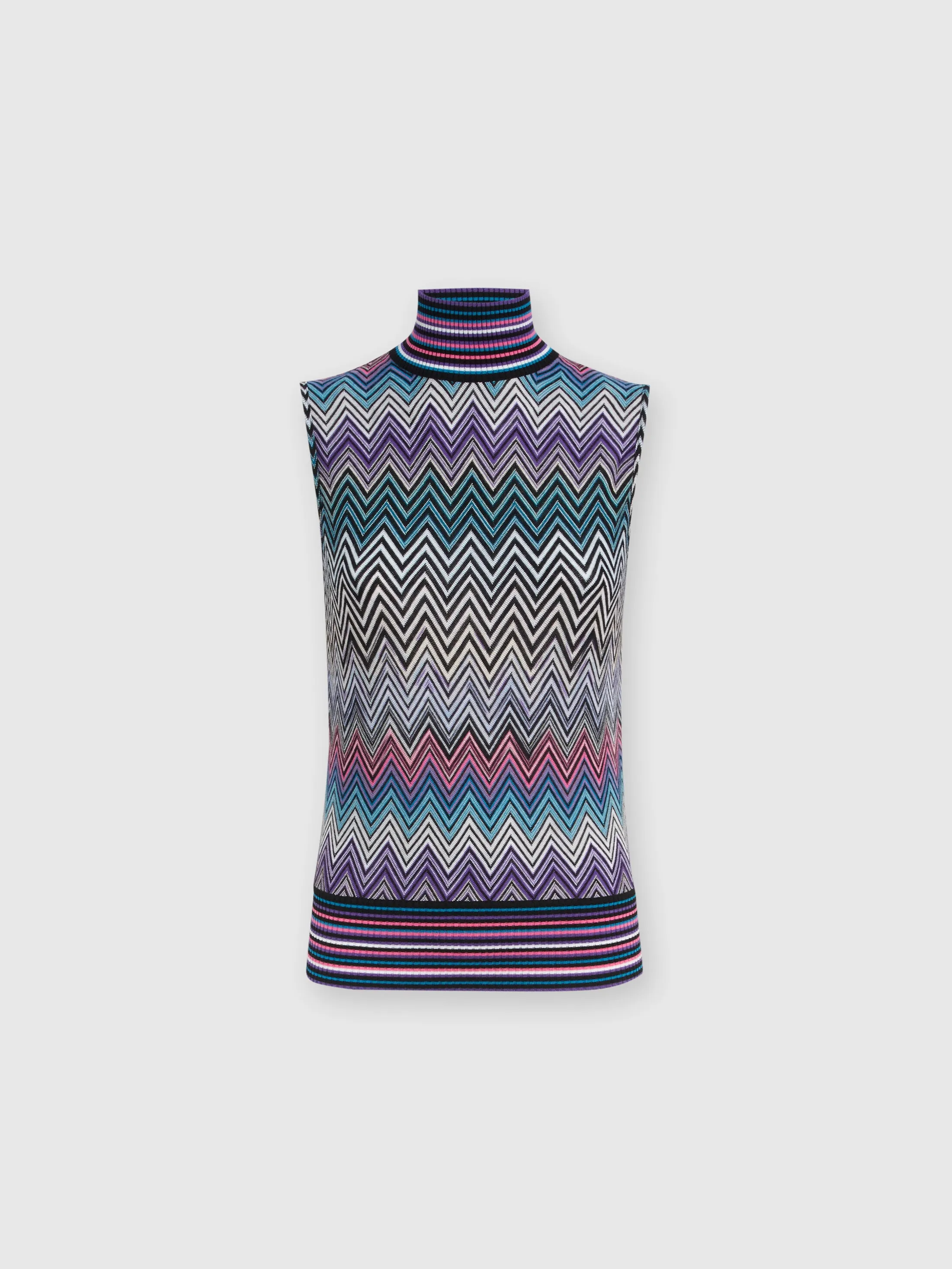 Top senza maniche a collo alto in lana zig zag