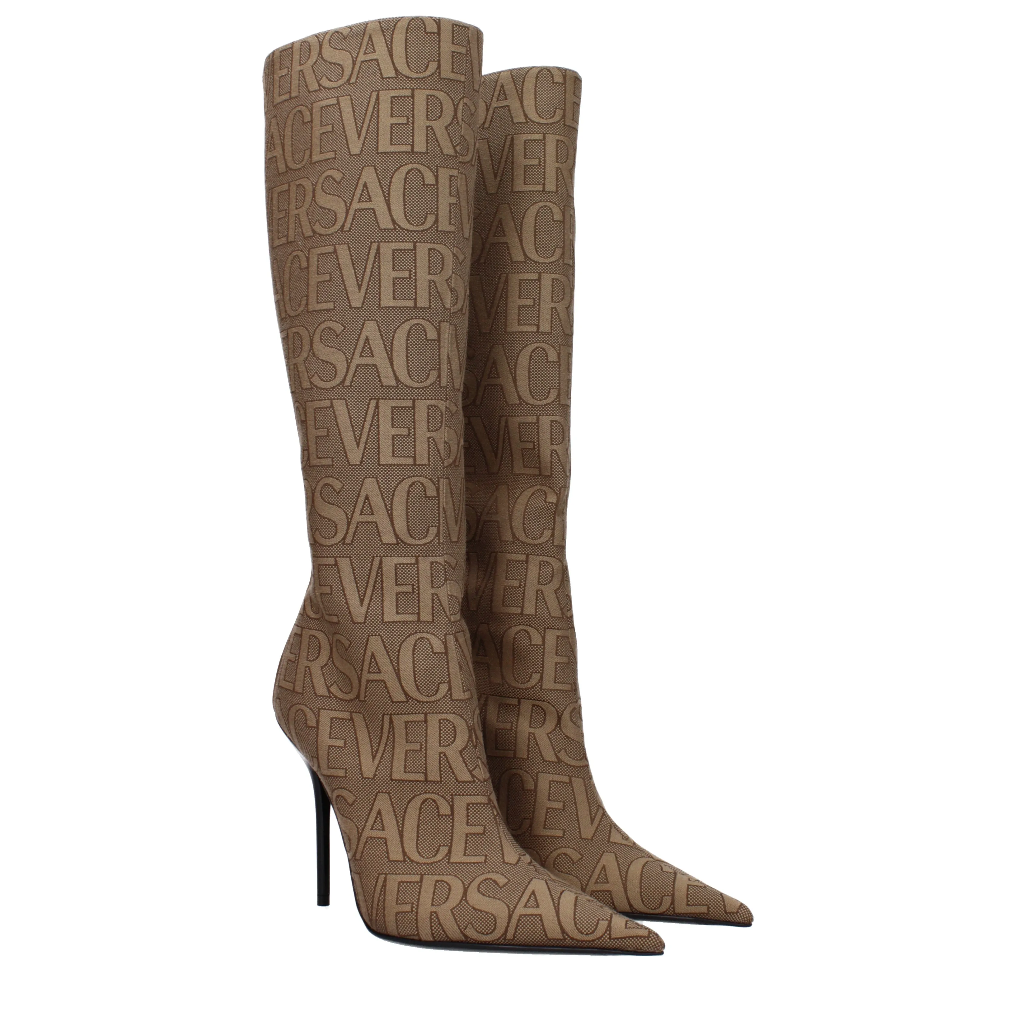 Versace Stivali Donna Tessuto Beige/Marrone