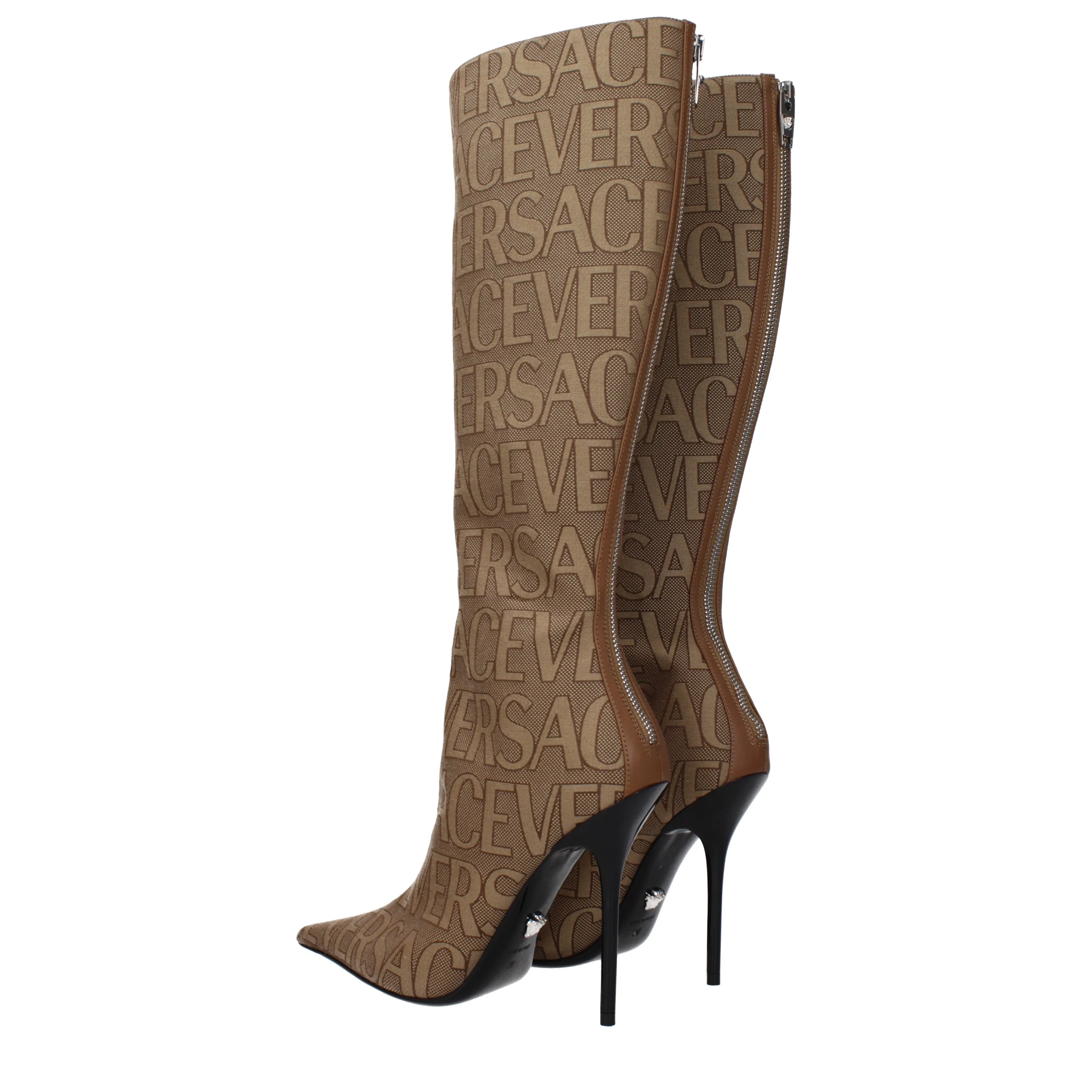 Versace Stivali Donna Tessuto Beige/Marrone