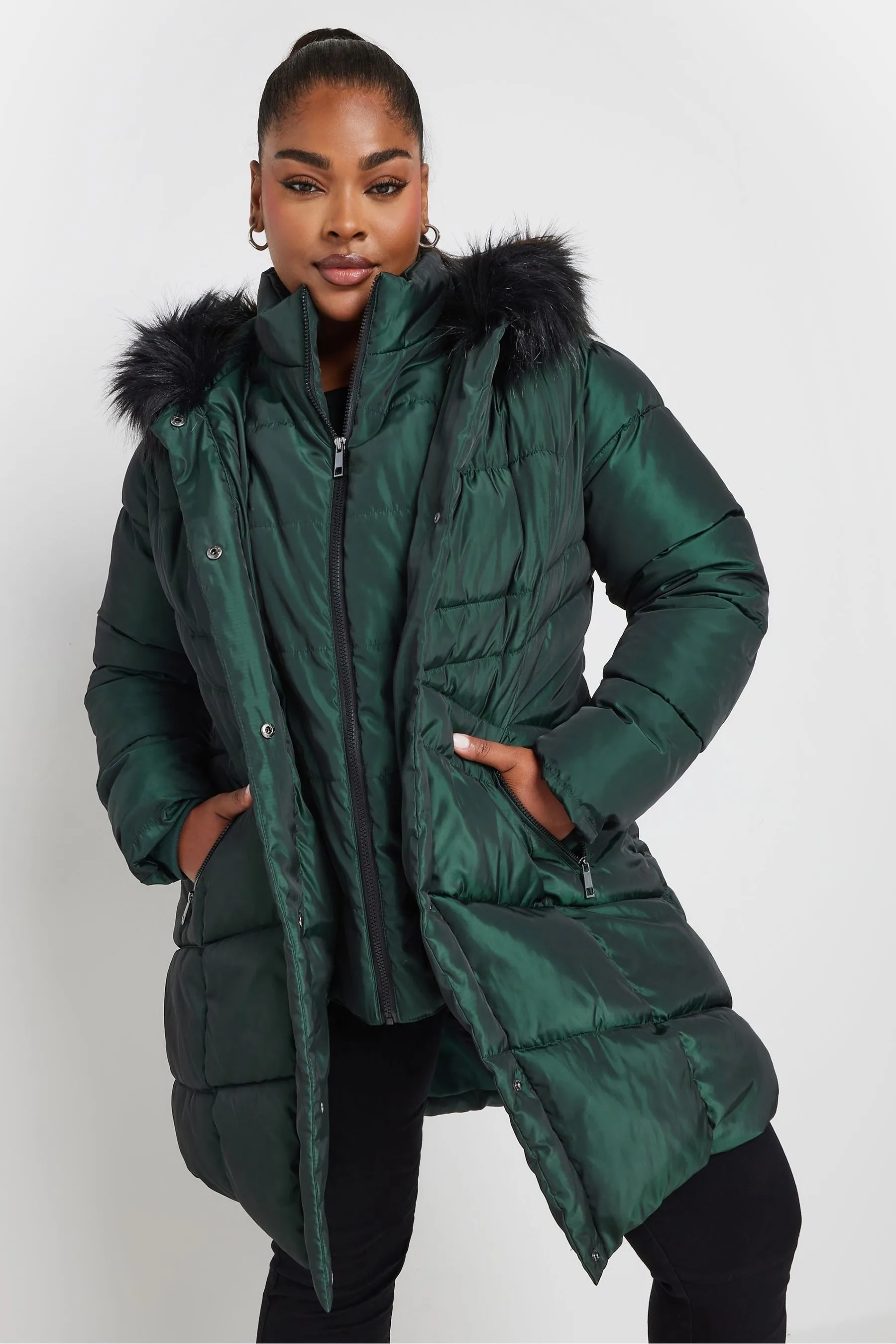Yours Curve Midi Padded Puffer Coat    