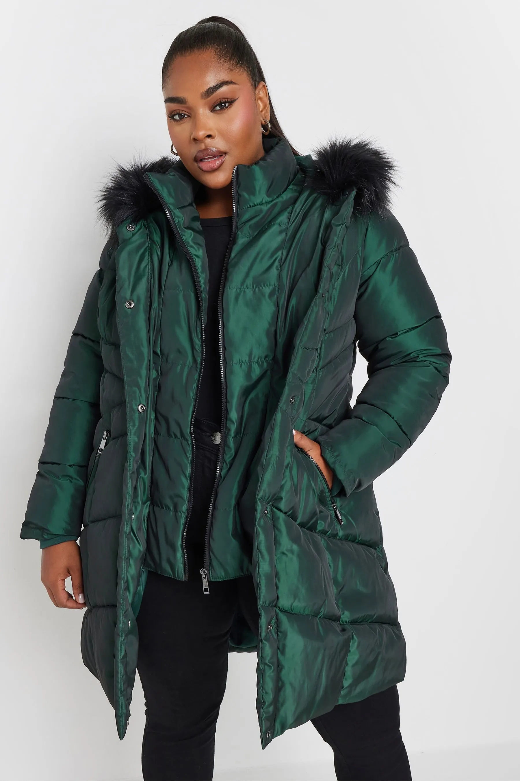 Yours Curve Midi Padded Puffer Coat    