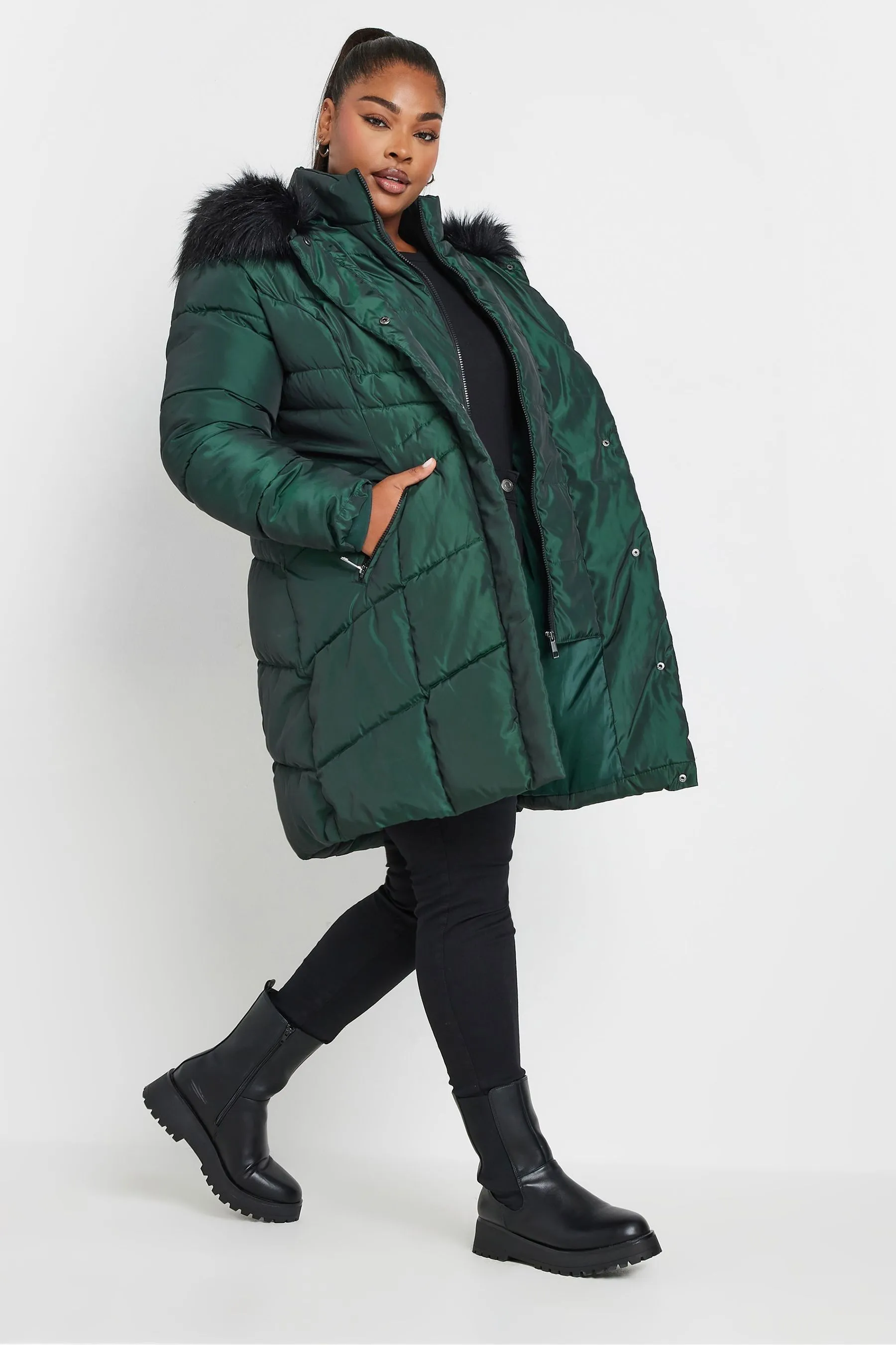 Yours Curve Midi Padded Puffer Coat    