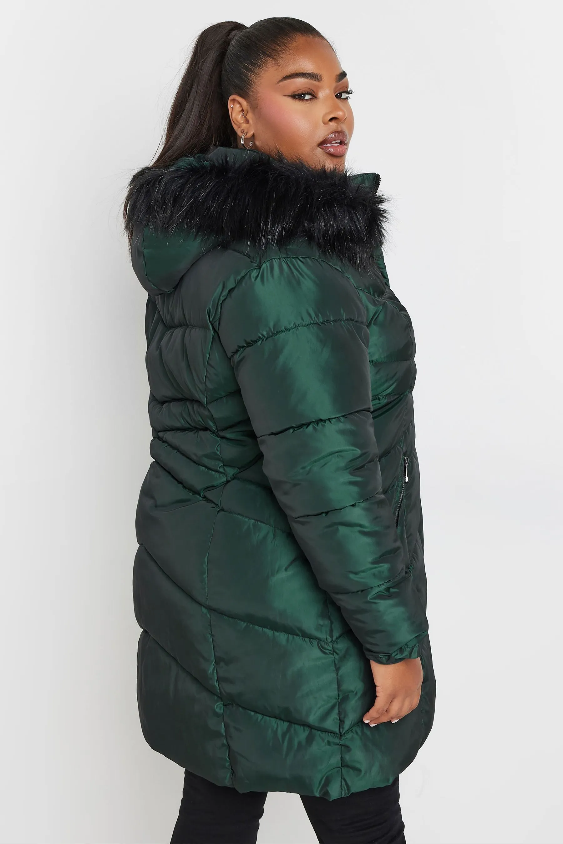 Yours Curve Midi Padded Puffer Coat    