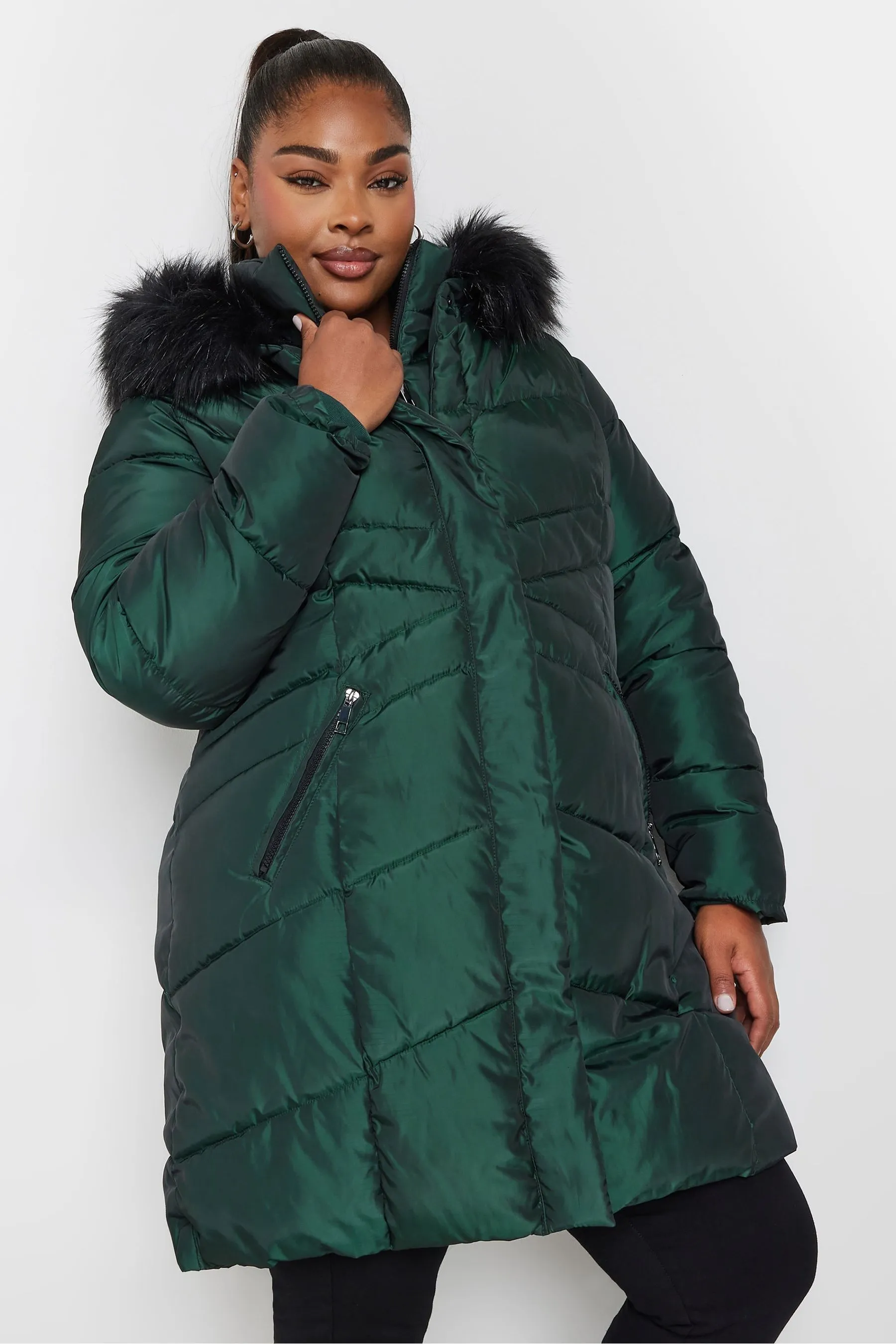 Yours Curve Midi Padded Puffer Coat    